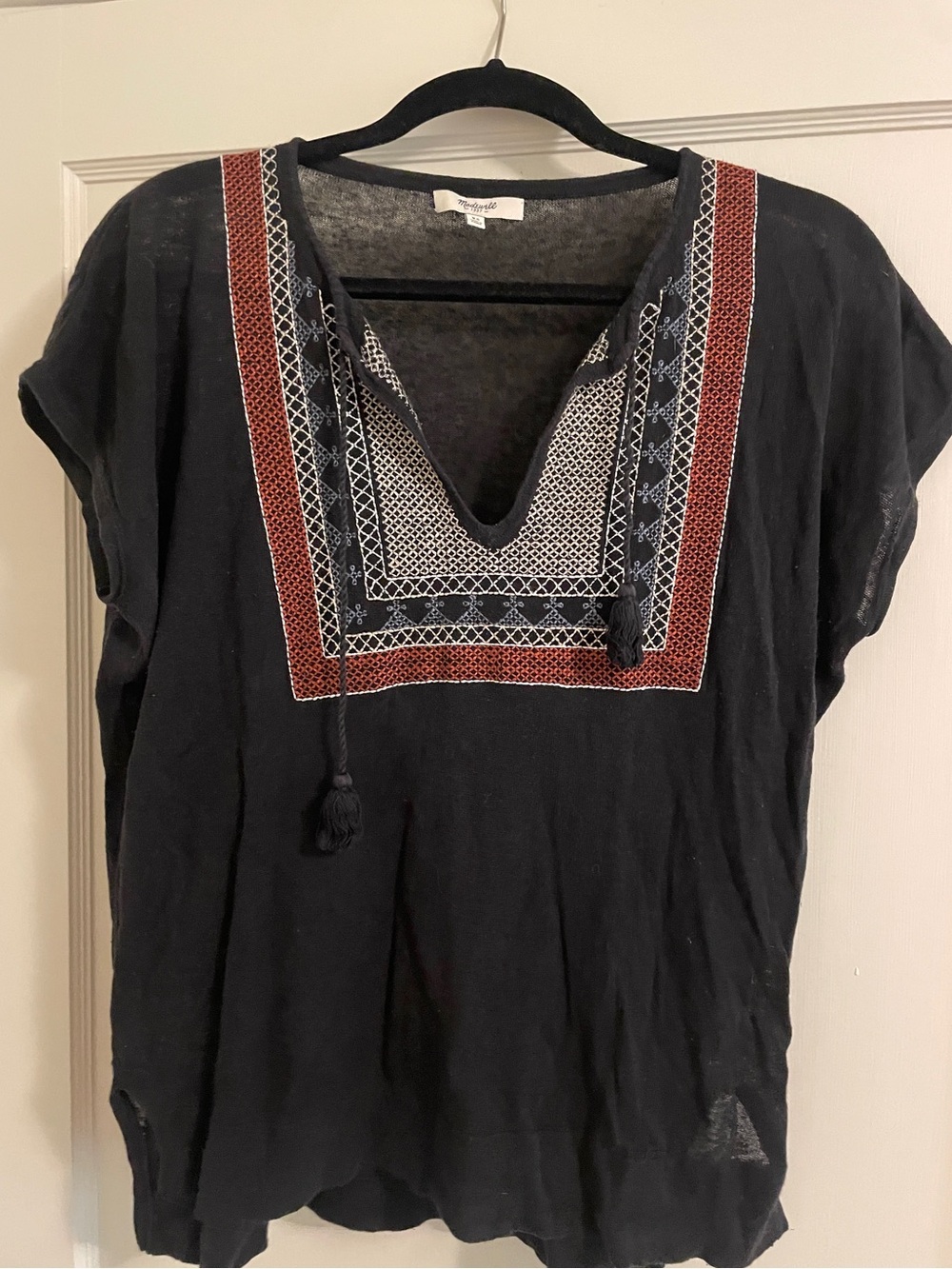 Madewell embroidered top with tie tassels - gauzy easy breezy fabric